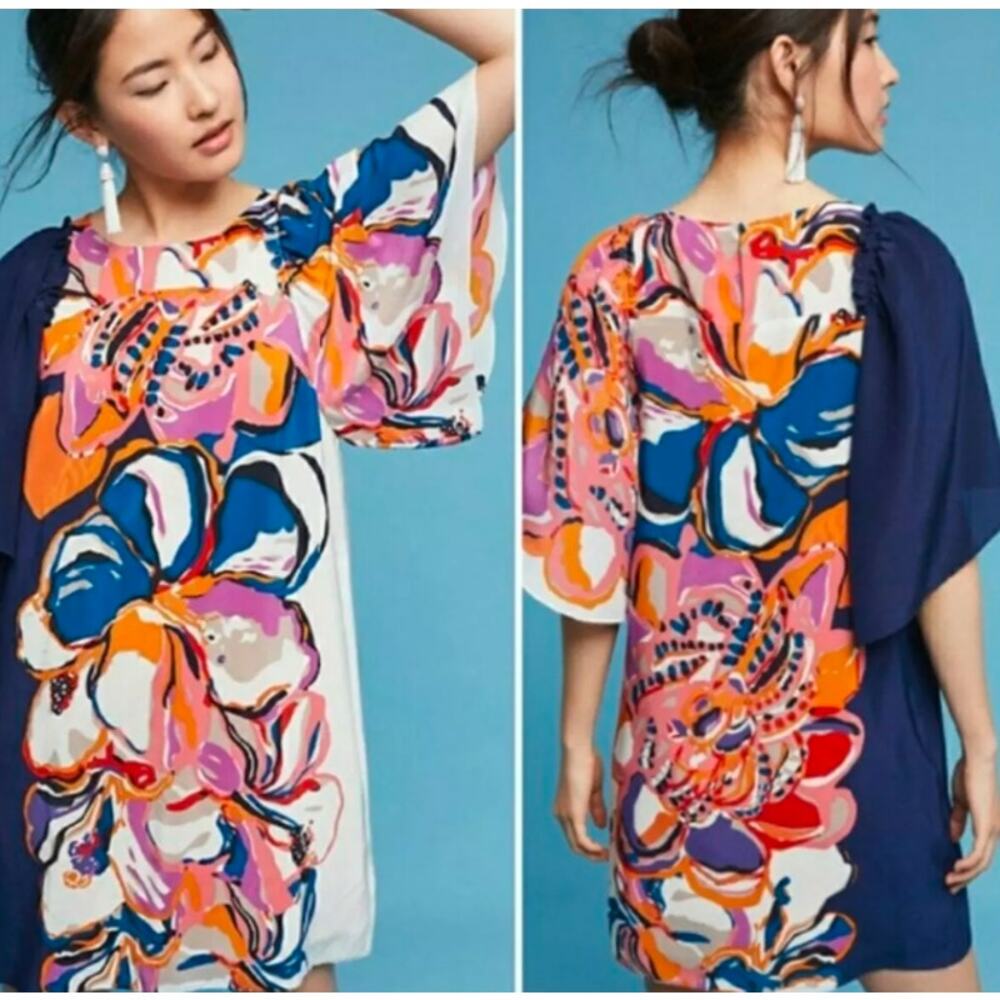 Anthropologie Maeve Vero Silk Floral Print Dress Size XS